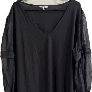Maurices Black V-Neck Blouse with Sheer Sleeves